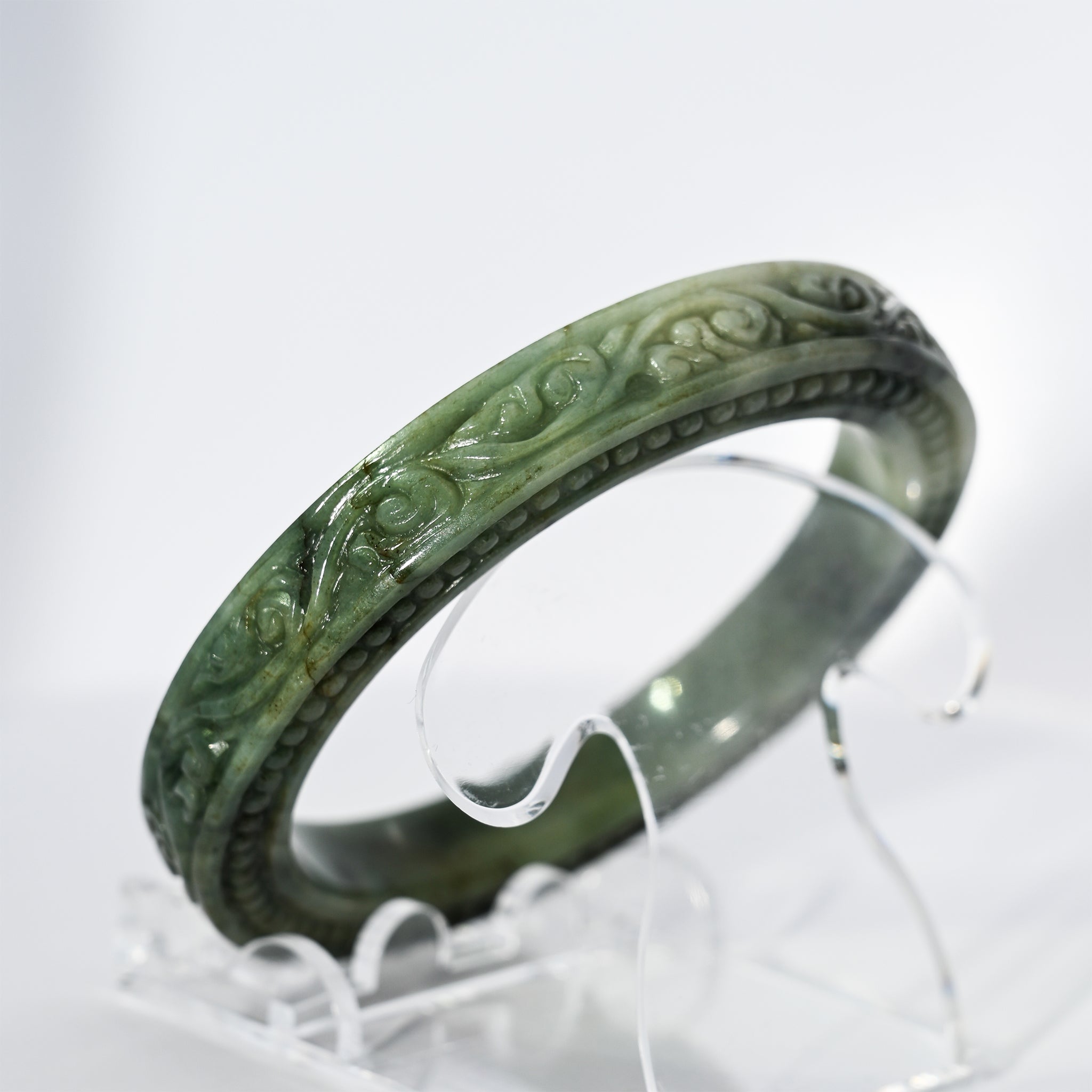 S57 Imperial Vine Carved Block Jade Bangle