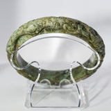S59 Green Vintage Twin Dragon Carved Jade Bangle
