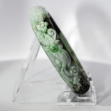 S56 Apple Brown Floral Carved Jade Bangle