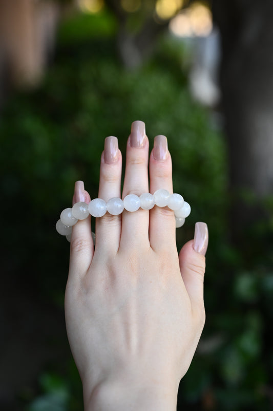 10-11mm Icy White Jade Bead Bracelet