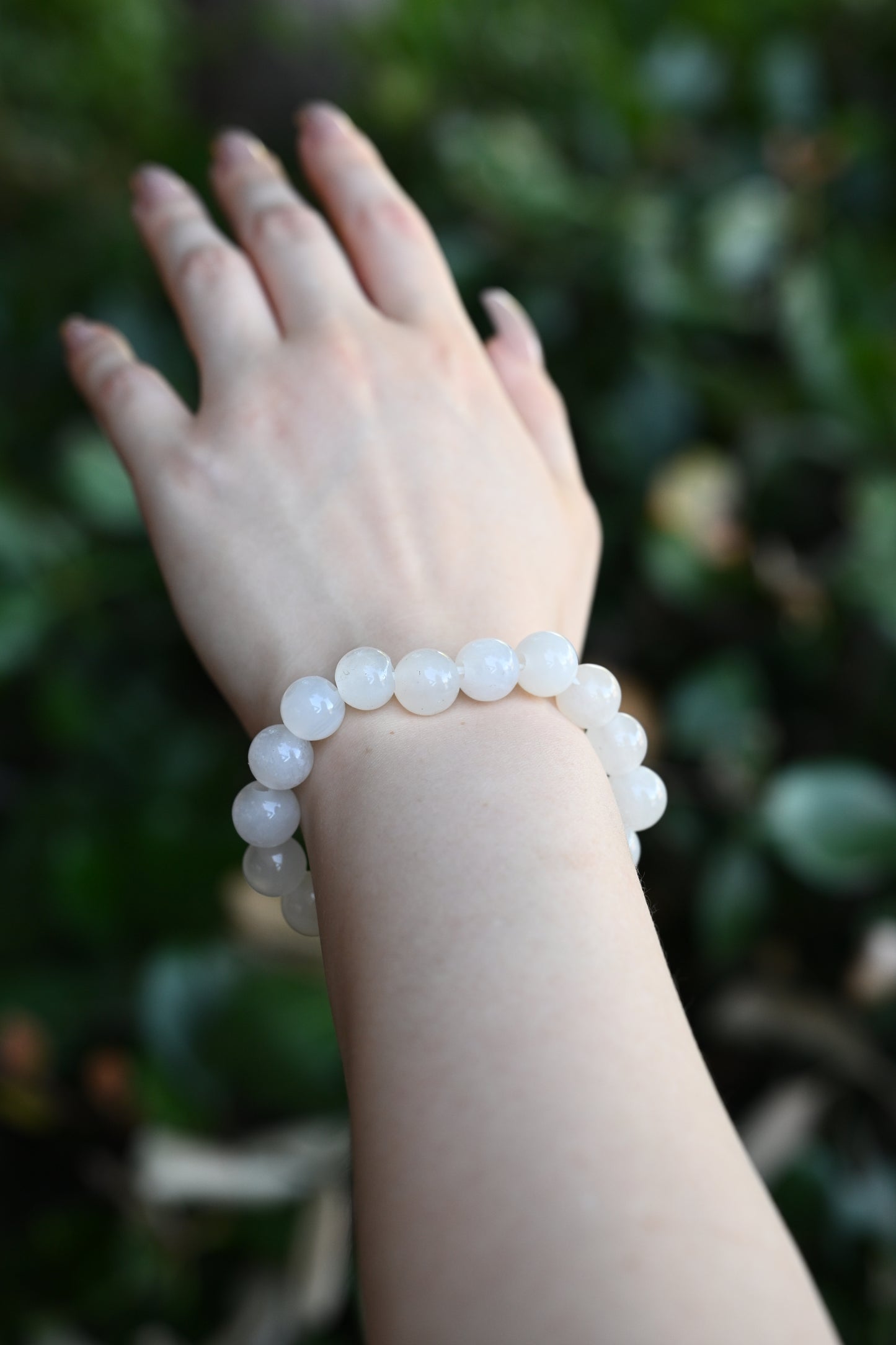 11-12mm Icy White Jade Bead Bracelet