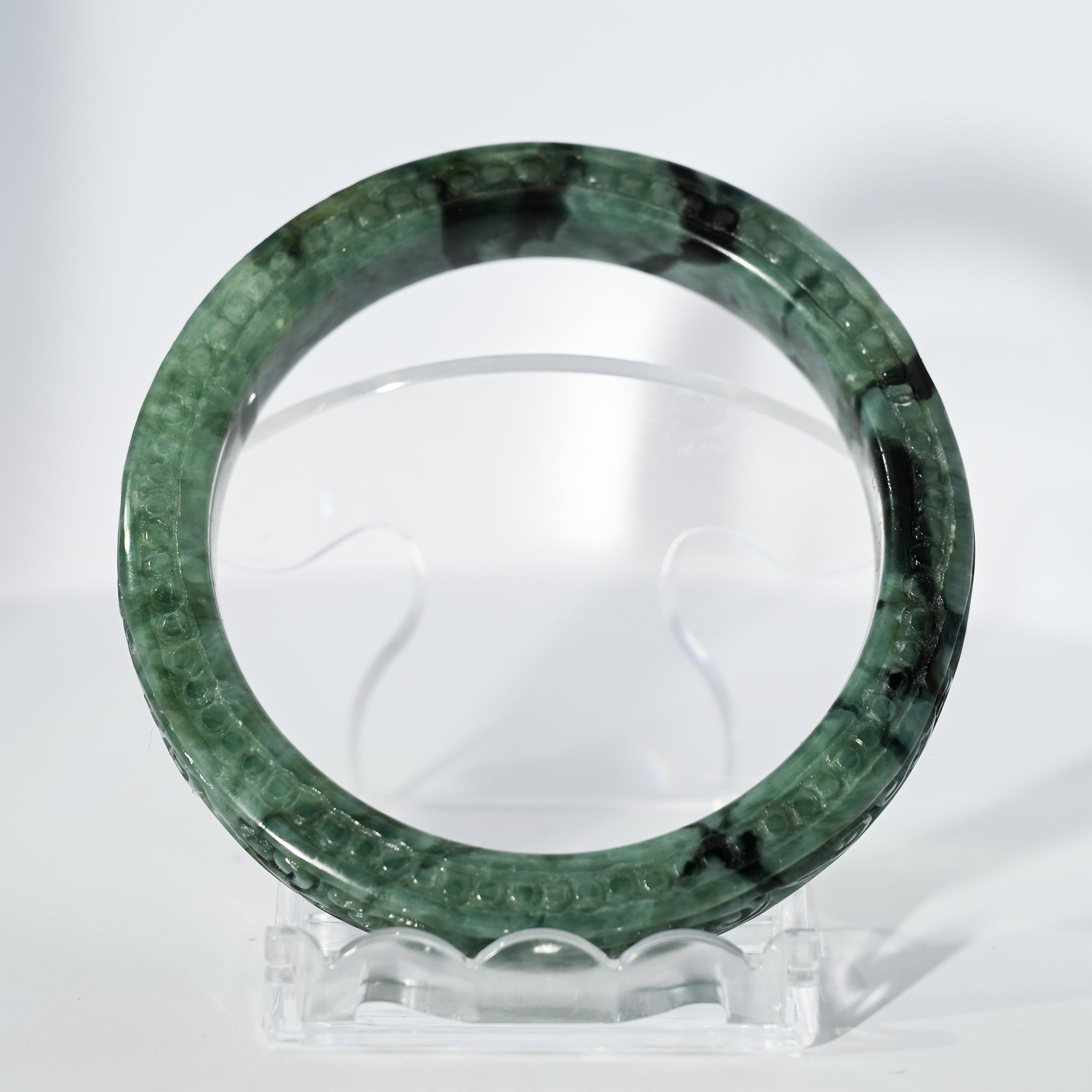 S57 Imperial Vine Carved Block Jade Bangle