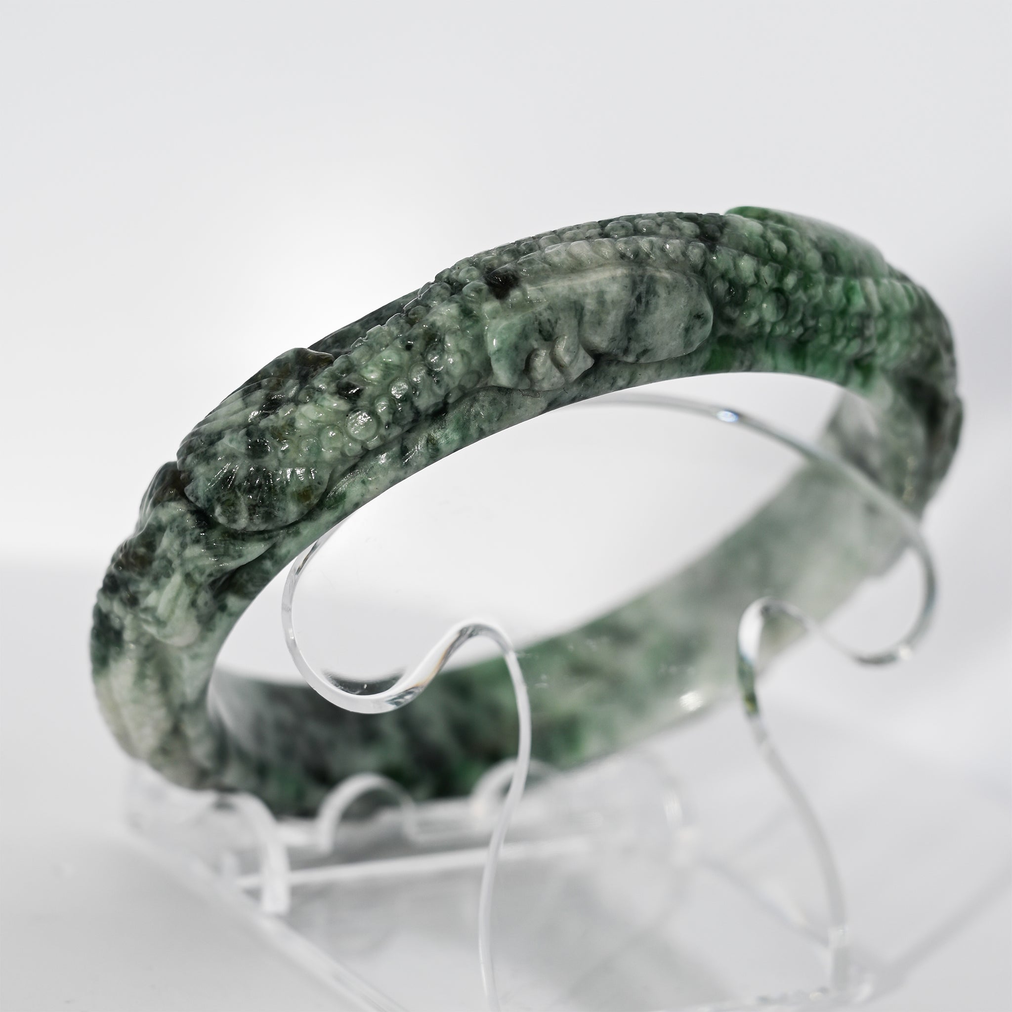 S62 Work Less Get More Twin Dragon Carved Jade Bangle