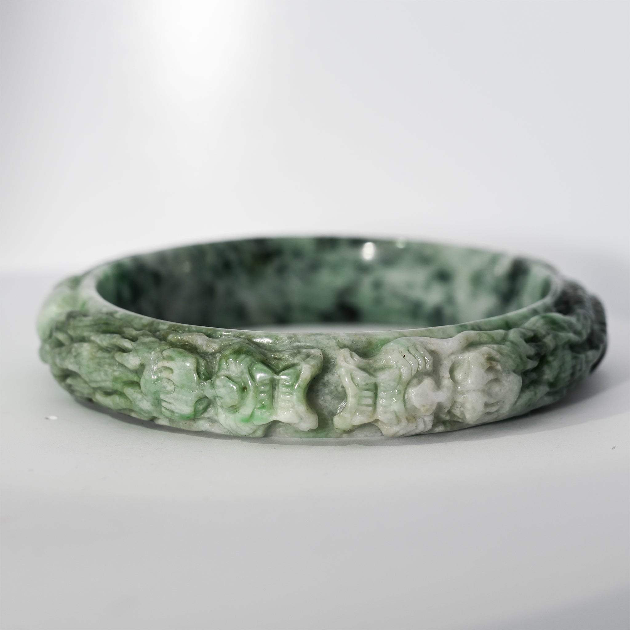 S62 Work Less Get More Twin Dragon Carved Jade Bangle