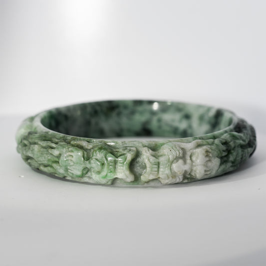 S62 Work Less Get More Twin Dragon Carved Jade Bangle