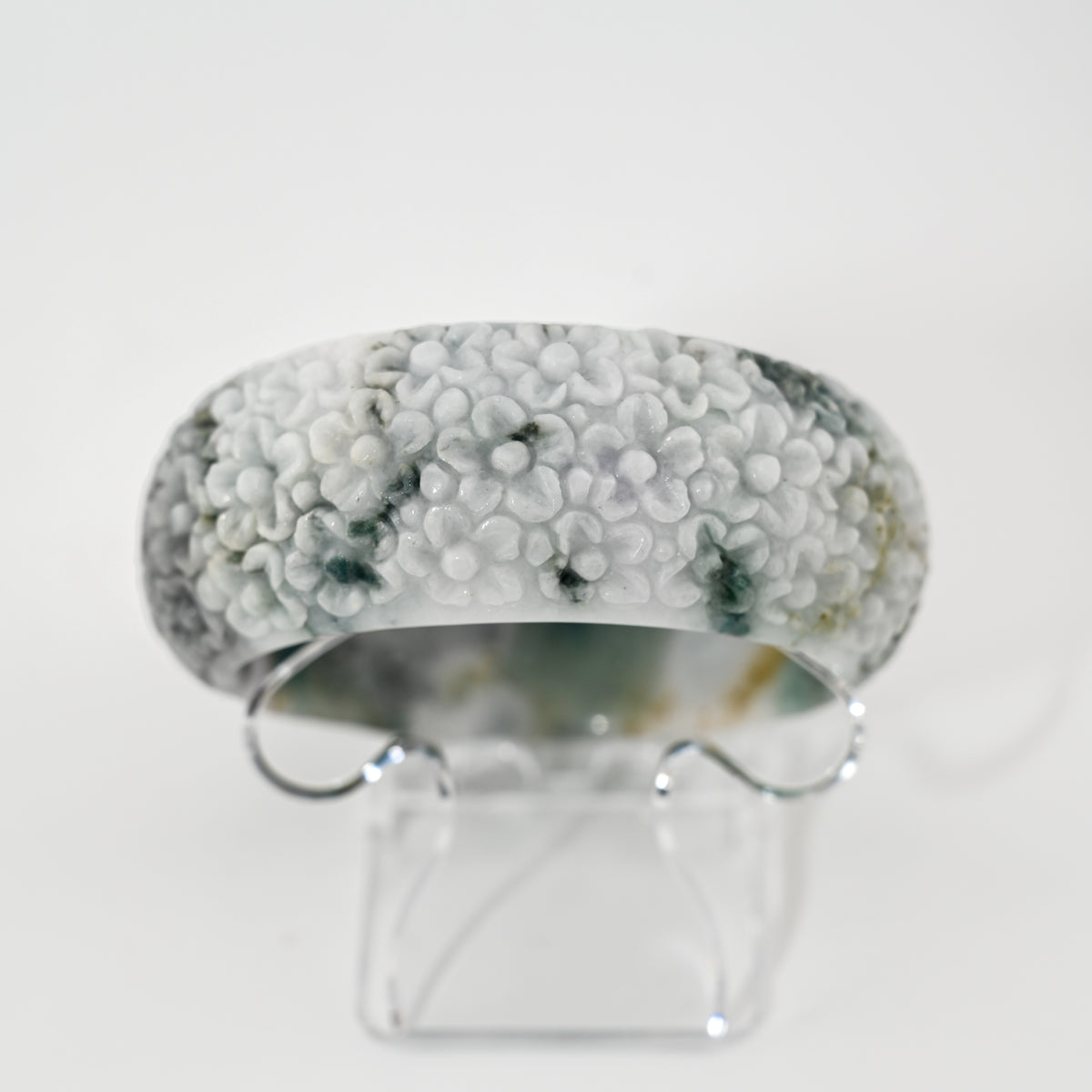 Engraved Type A Burmese jadeite bangle cuff, imperial green, lavender & ocean blue — Brother Ryan Shop