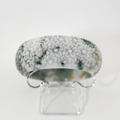 Engraved Type A Burmese jadeite bangle cuff, imperial green, lavender & ocean blue — Brother Ryan Shop