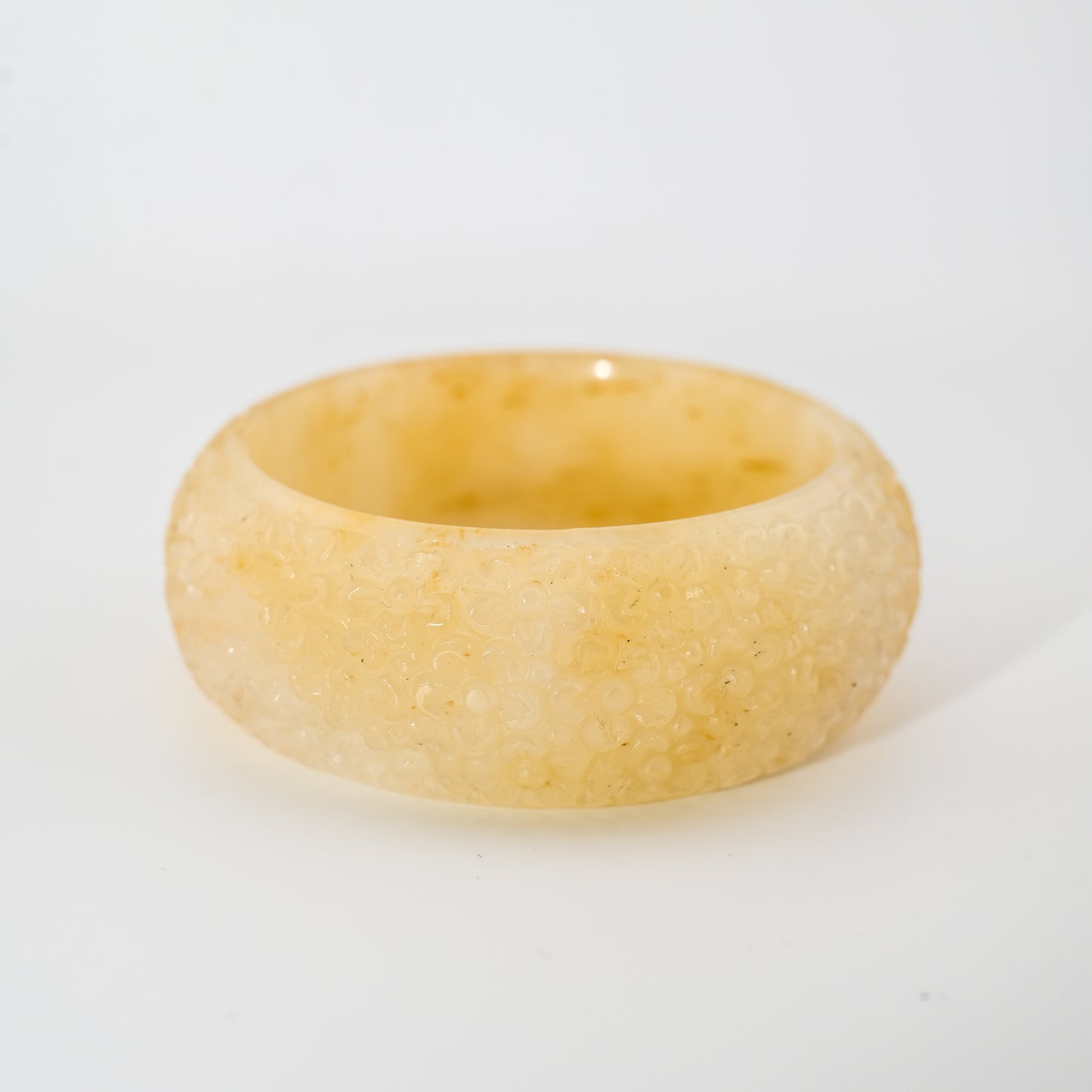 Engraved Burmese Jade Bangle Cuff – Light Honey
