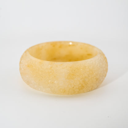 Engraved Burmese Jade Bangle Cuff – Light Honey