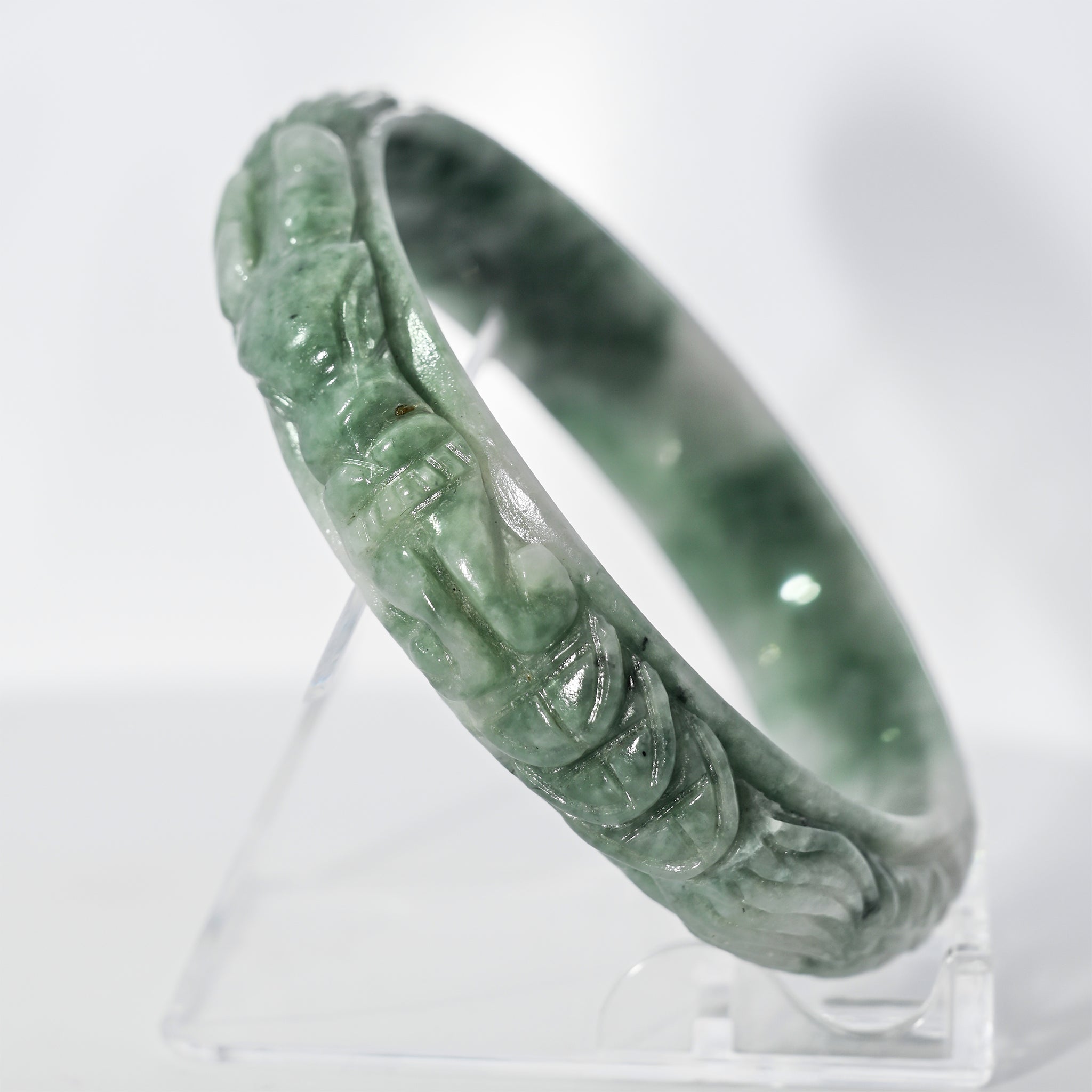S59 Ocean Blue Money Elder Dragon Carved Jade Bangle