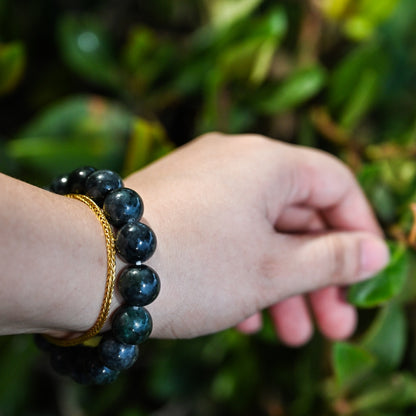 13mm Black Green Bead Bracelet