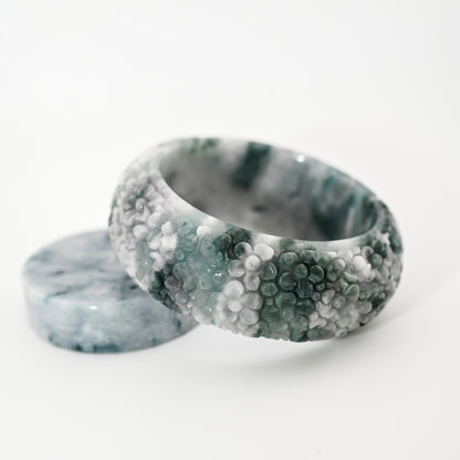 Engraved Burmese Jade Bangle Cuff – Lavender & Ocean Blue