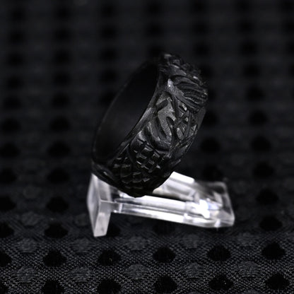 Black Jade Bead Bracelet & Dragon Scale Engraved Jade Ring Set
