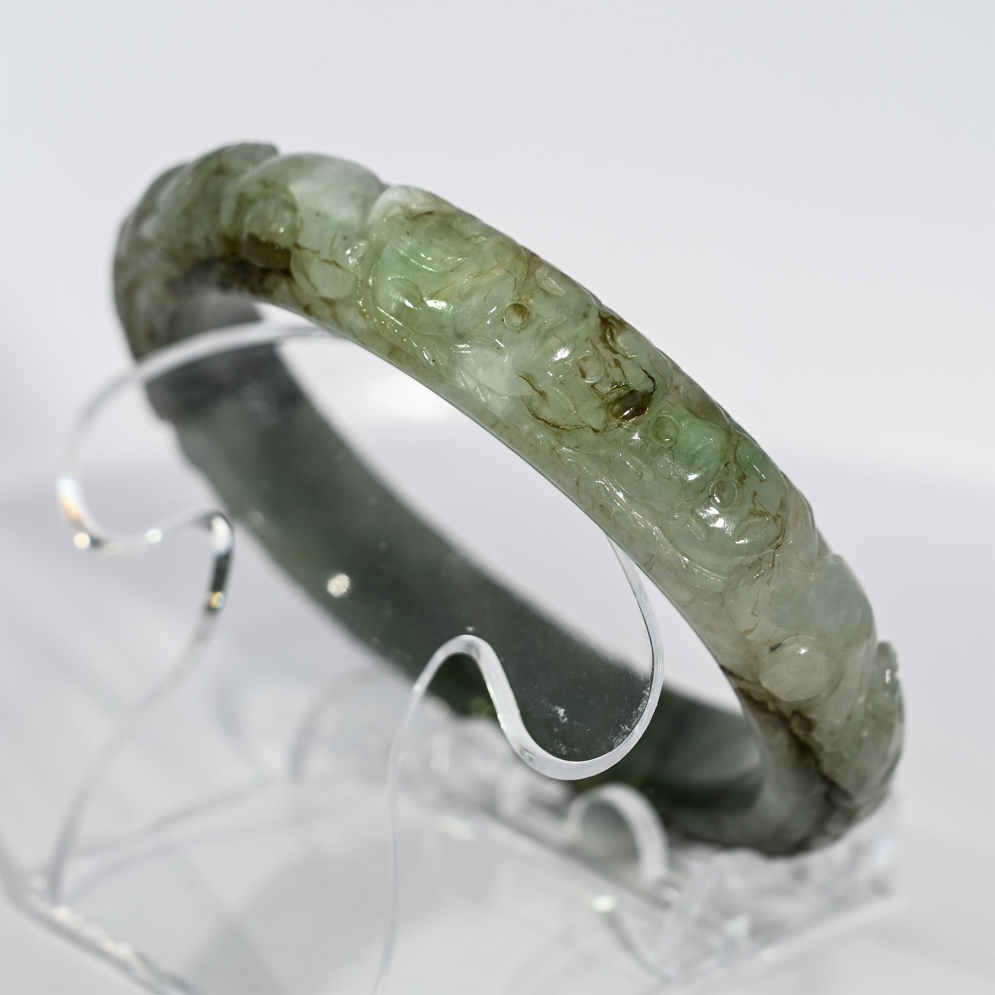 S59 Vintage Lucky Money Coin Carved Jade Bangle