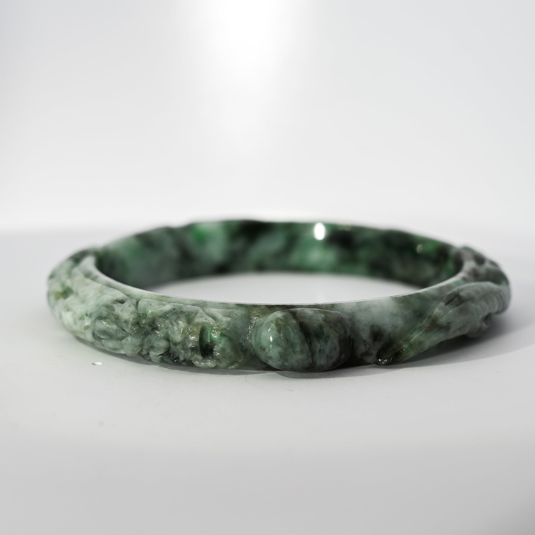 S58 Apple Ocean Blue Dragon Carved Jade Bangle