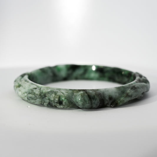 S58 Apple Ocean Blue Dragon Carved Jade Bangle