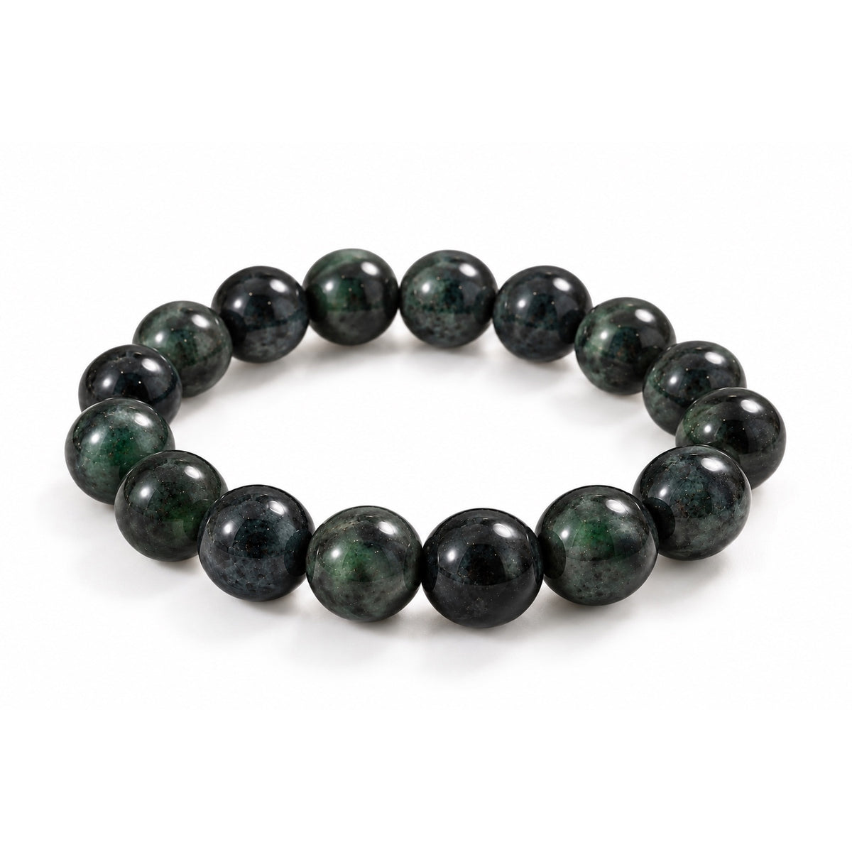 13mm Black Green Bead Bracelet