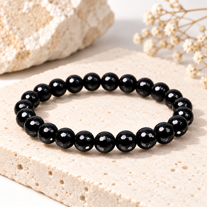 Diamond Cut Black Onyx Bead Bracelet