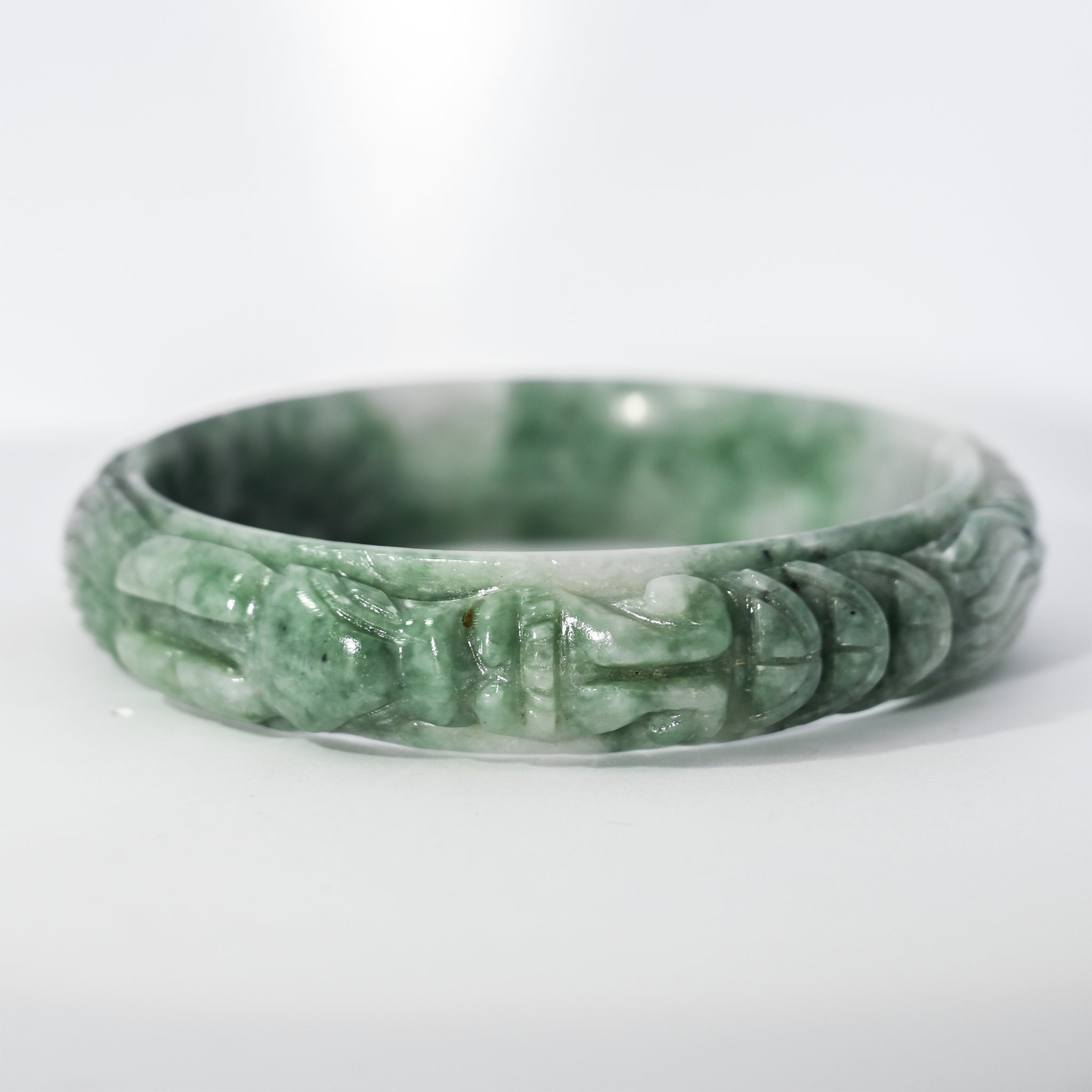 S59 Ocean Blue Money Elder Dragon Carved Jade Bangle
