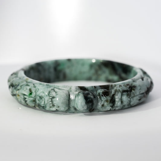 S57 Ocean Blue Twin Dragon Carved Jade Bangle