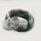 HQ S62 Flower Carved Cuffed Jade Bangle Bracelet