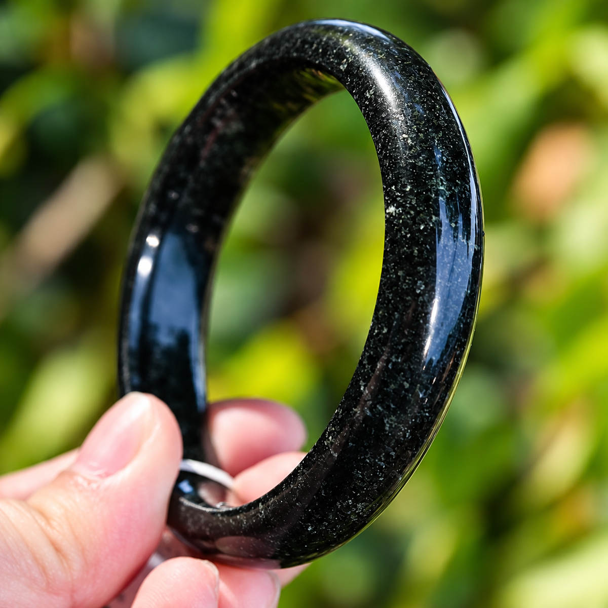 Black Jade Flat Cut Bangle