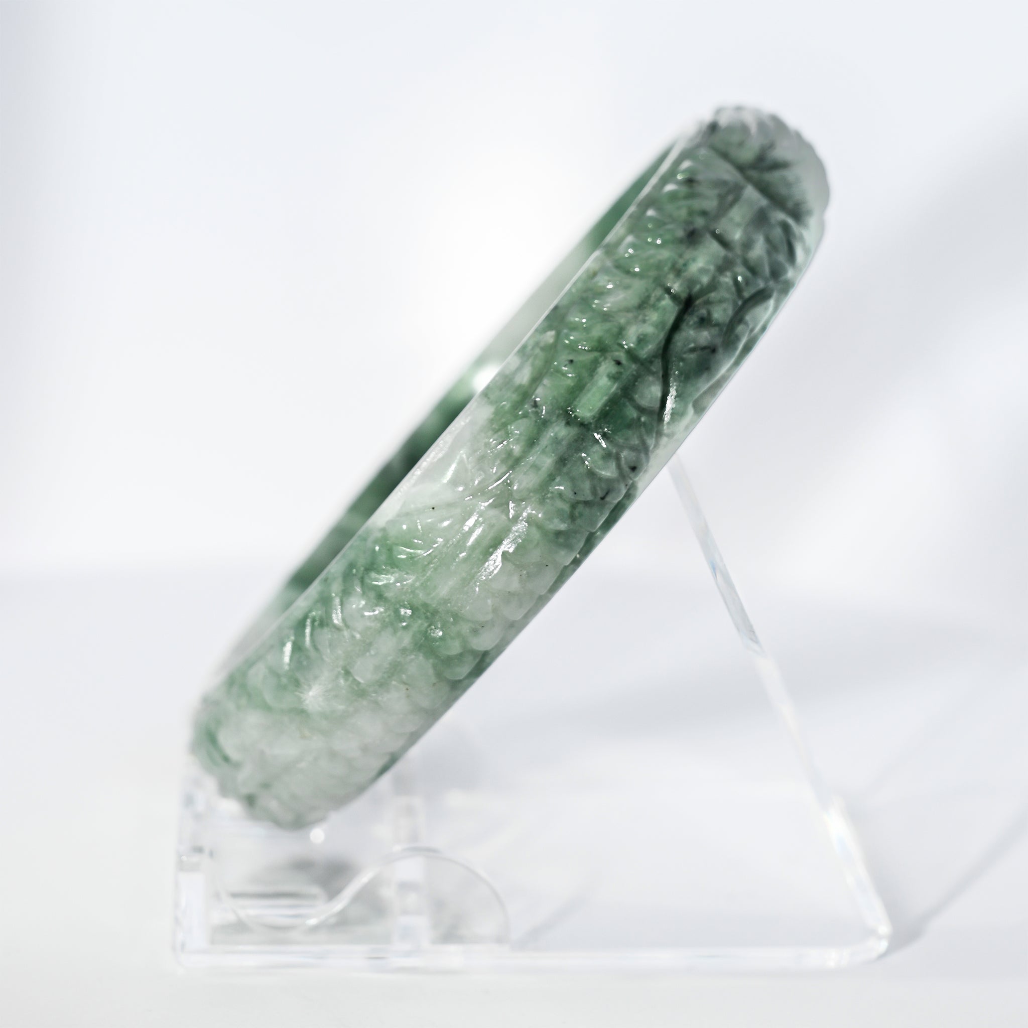 S59 Ocean Blue Money Elder Dragon Carved Jade Bangle