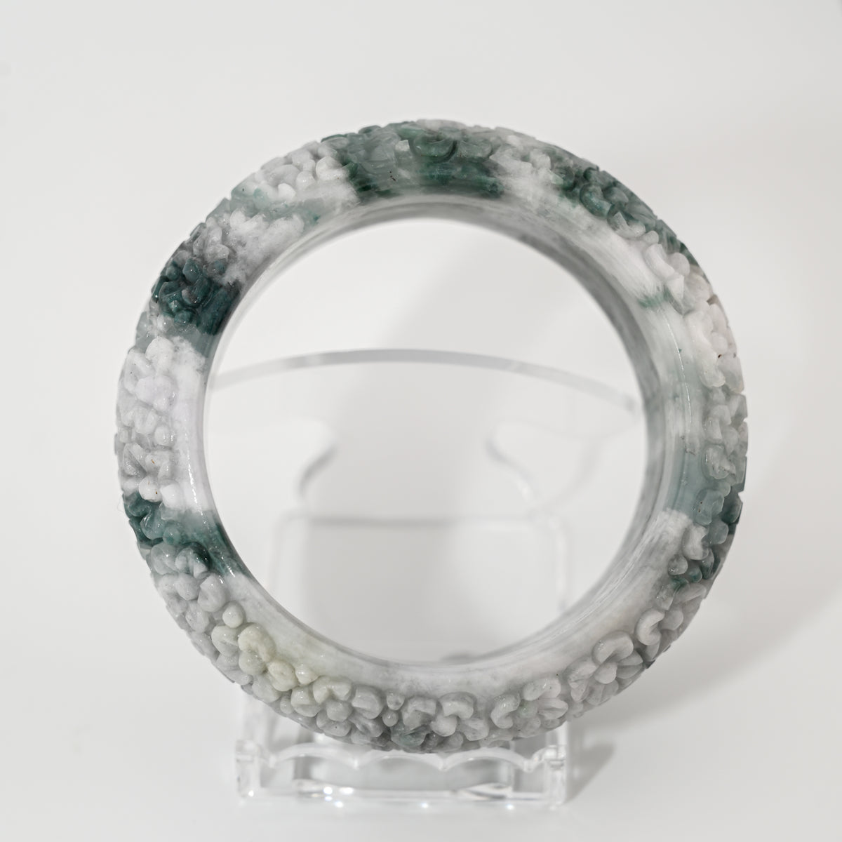 Engraved Burmese Jade Bangle Cuff – Lavender & Ocean Blue