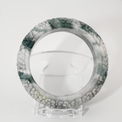 Engraved Burmese Jade Bangle Cuff – Lavender & Ocean Blue