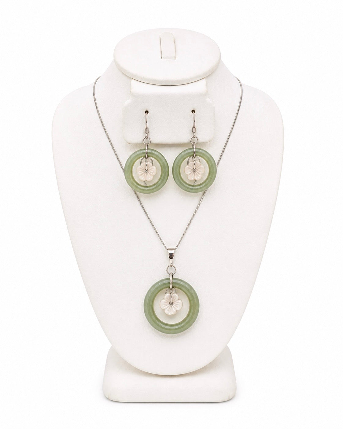 Dancing Mother of Pearl Jade hoops Set