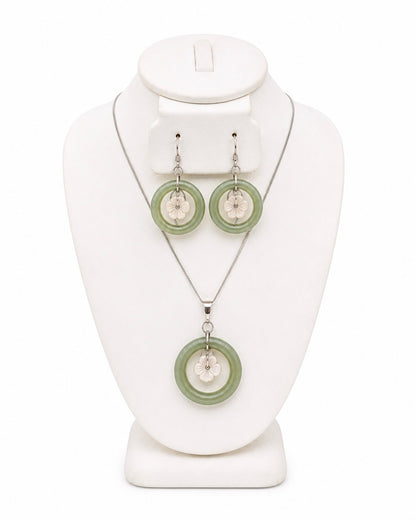 Dancing Mother of Pearl Jade hoops Set