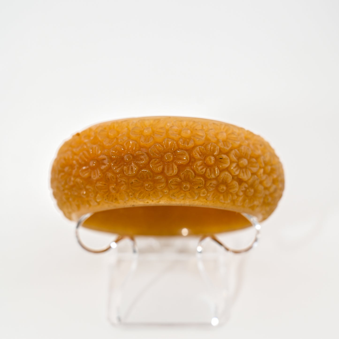 Engraved Burmese Jade Bangle Cuff – Solid Honey