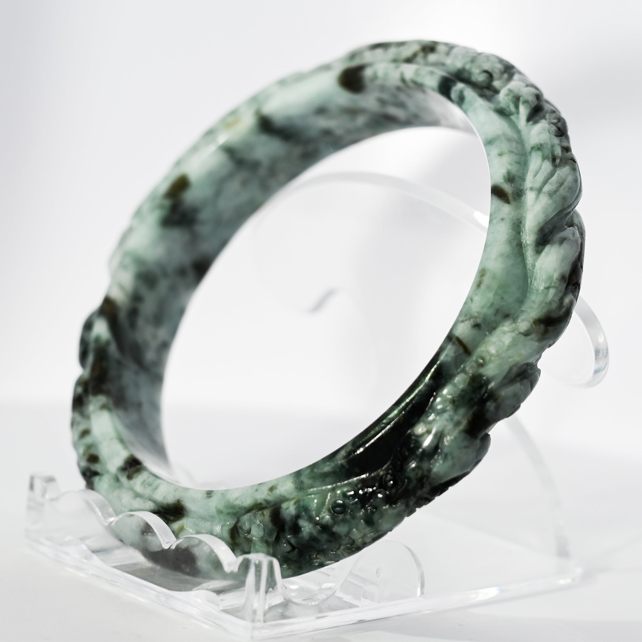 S57 Ocean Blue Twin Dragon Carved Jade Bangle