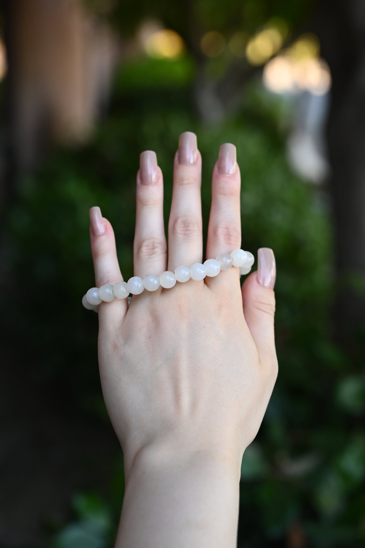 8mm White Jade Bead Bracelet