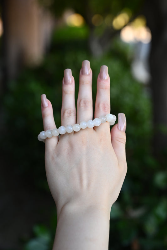 8mm White Jade Bead Bracelet