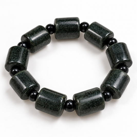 Black Jade Barrel Bead Bracelet