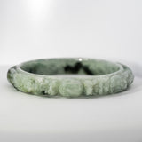 S59 Icy Off-White Twin Dragon Carved Jade Bangle