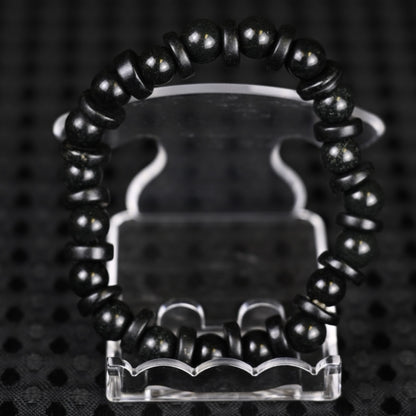 Black Jade Bead Bracelet & Dragon Scale Engraved Jade Ring Set