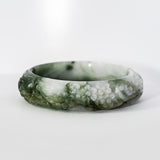 S56 Moss in the Snow Floral Carved Jade Bangle
