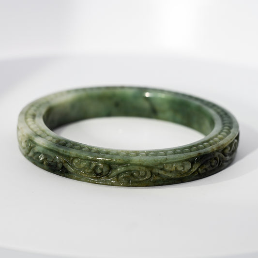 S57 Imperial Vine Carved Block Jade Bangle