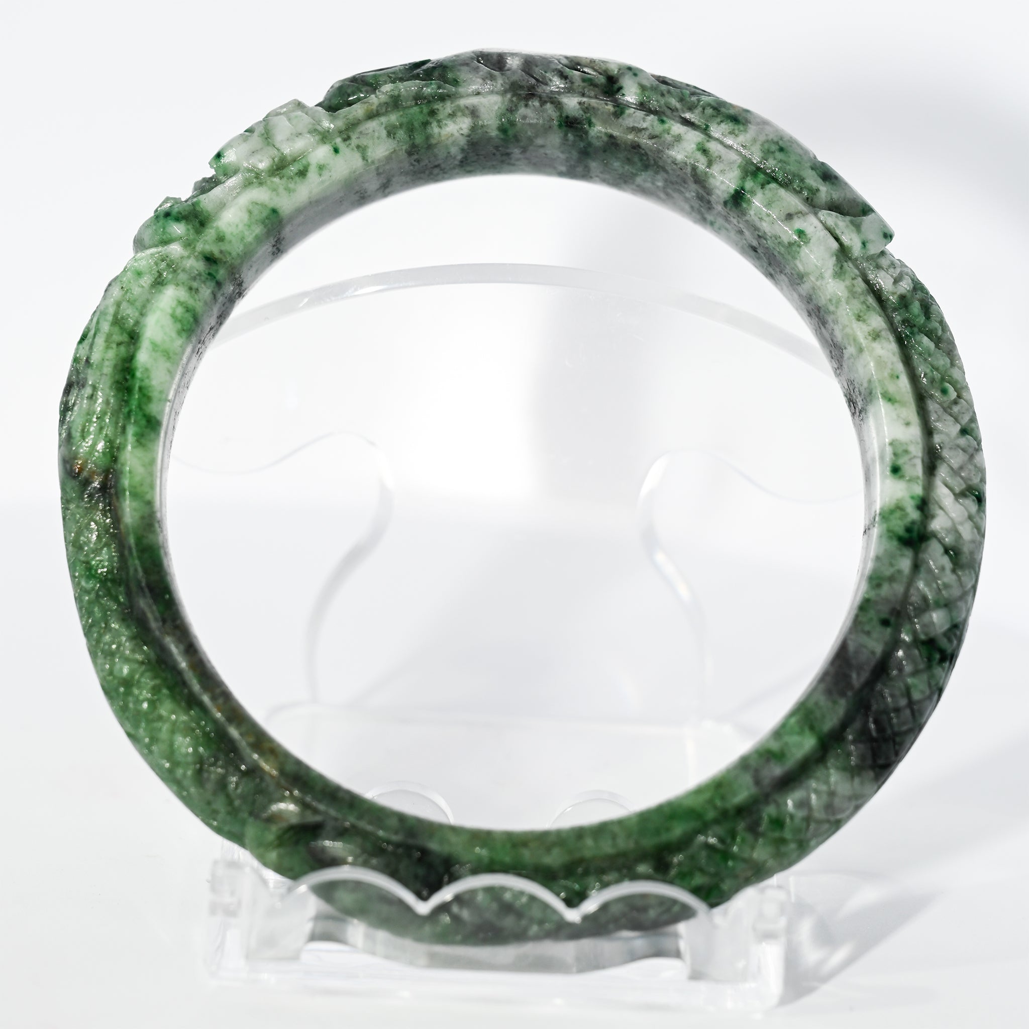 S57 Apple Twin Dragon Carved Jade Bangle