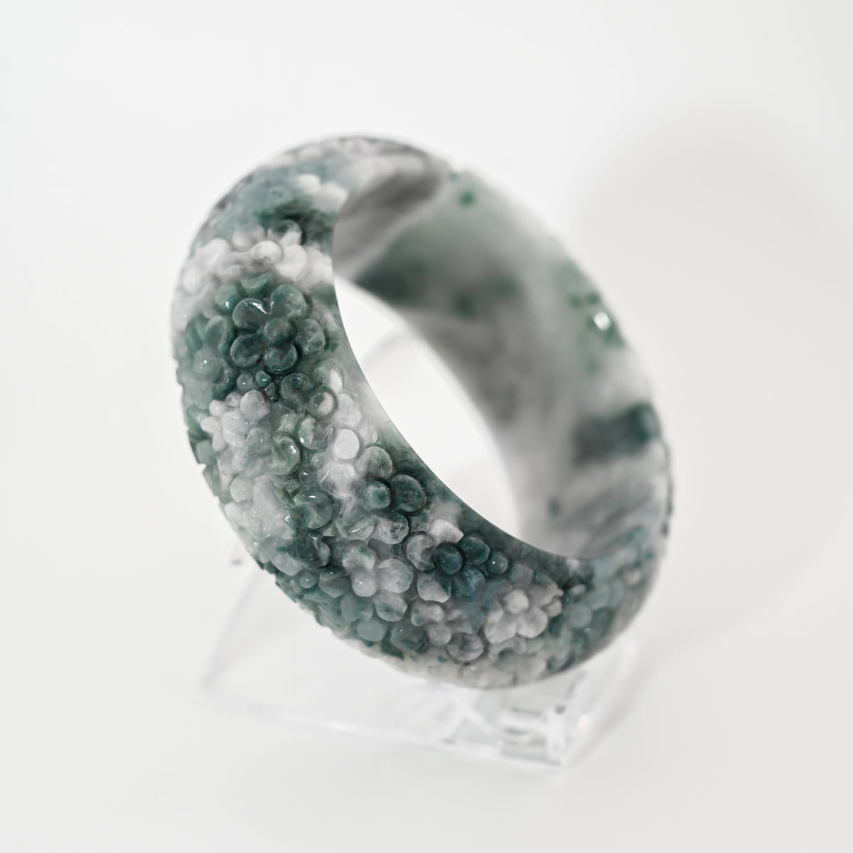 Engraved Burmese Jade Bangle Cuff – Lavender & Ocean Blue