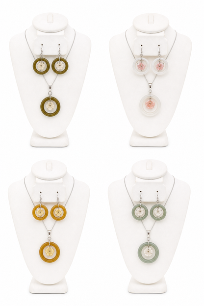 Dancing Mother of Pearl Jade hoops Set