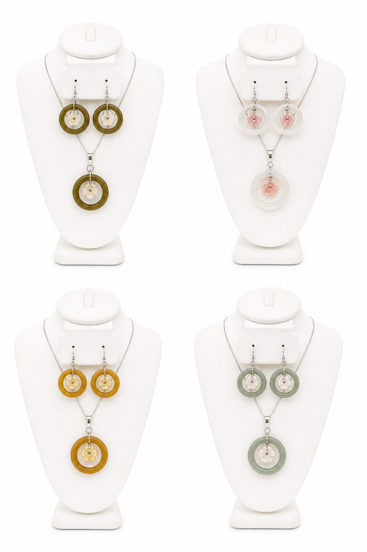 Dancing Mother of Pearl Jade hoops Set
