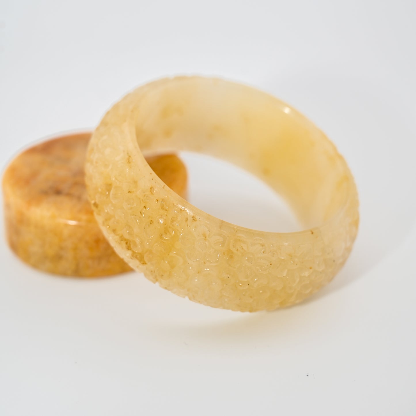 Engraved Burmese Jade Bangle Cuff – Light Honey