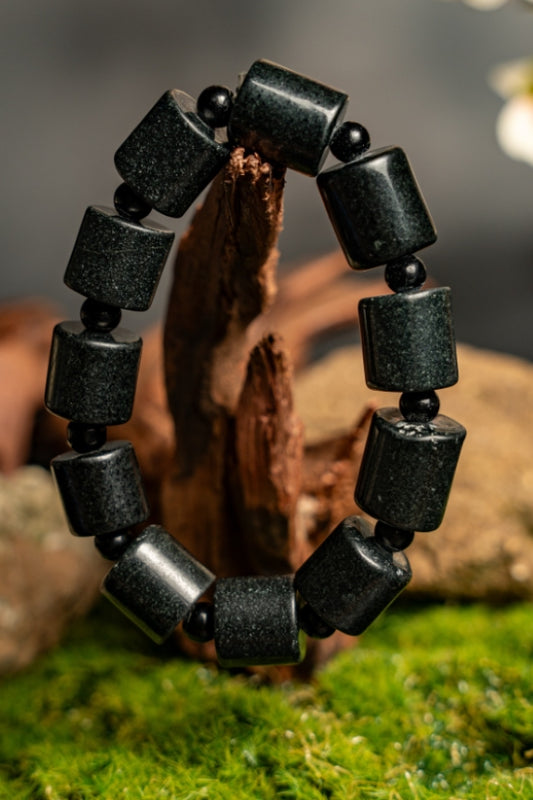 Black Jade Barrel Bead Bracelet