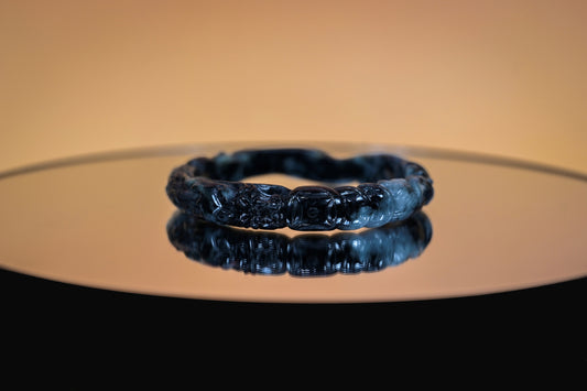 Black Deep Ocean Blue Flying Dragon Engraved Bangle
