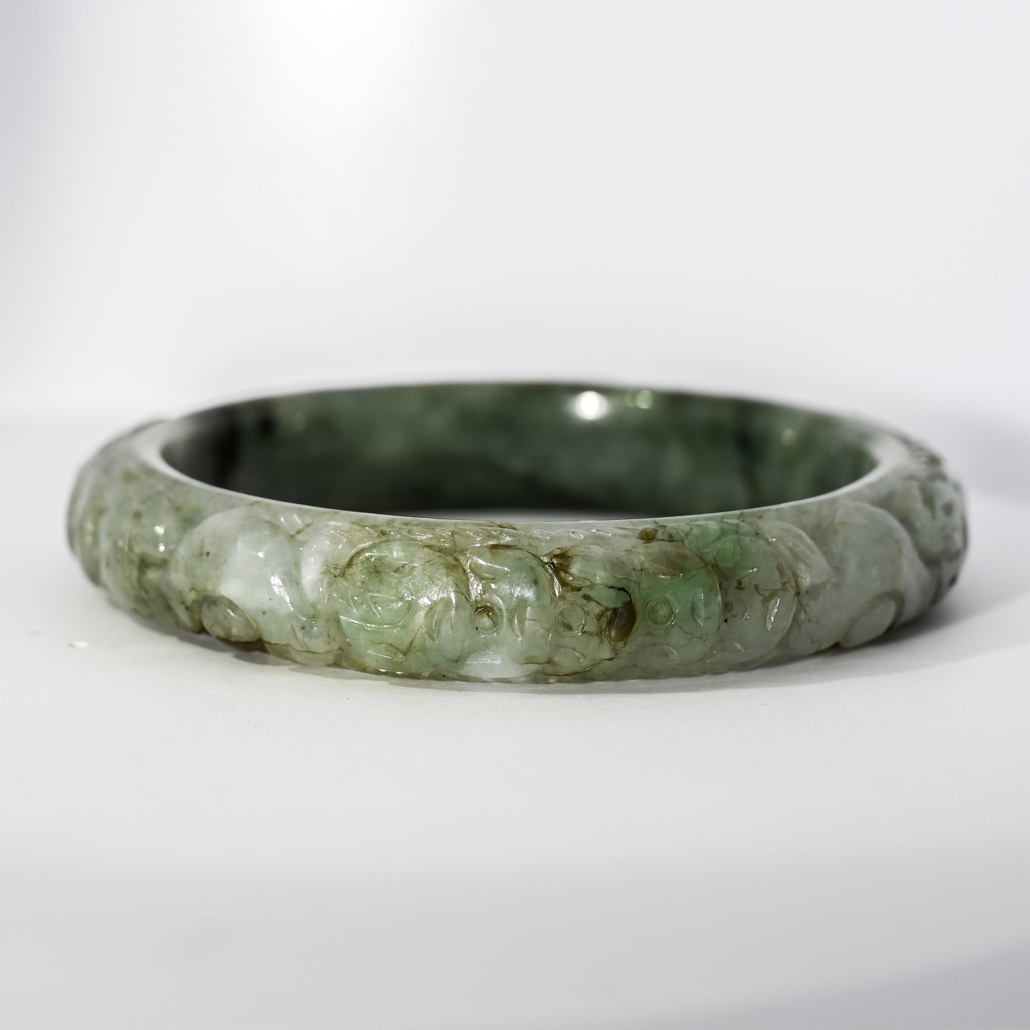 S59 Vintage Lucky Money Coin Carved Jade Bangle