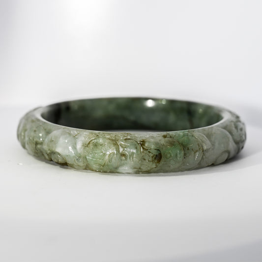 S59 Vintage Lucky Money Coin Carved Jade Bangle