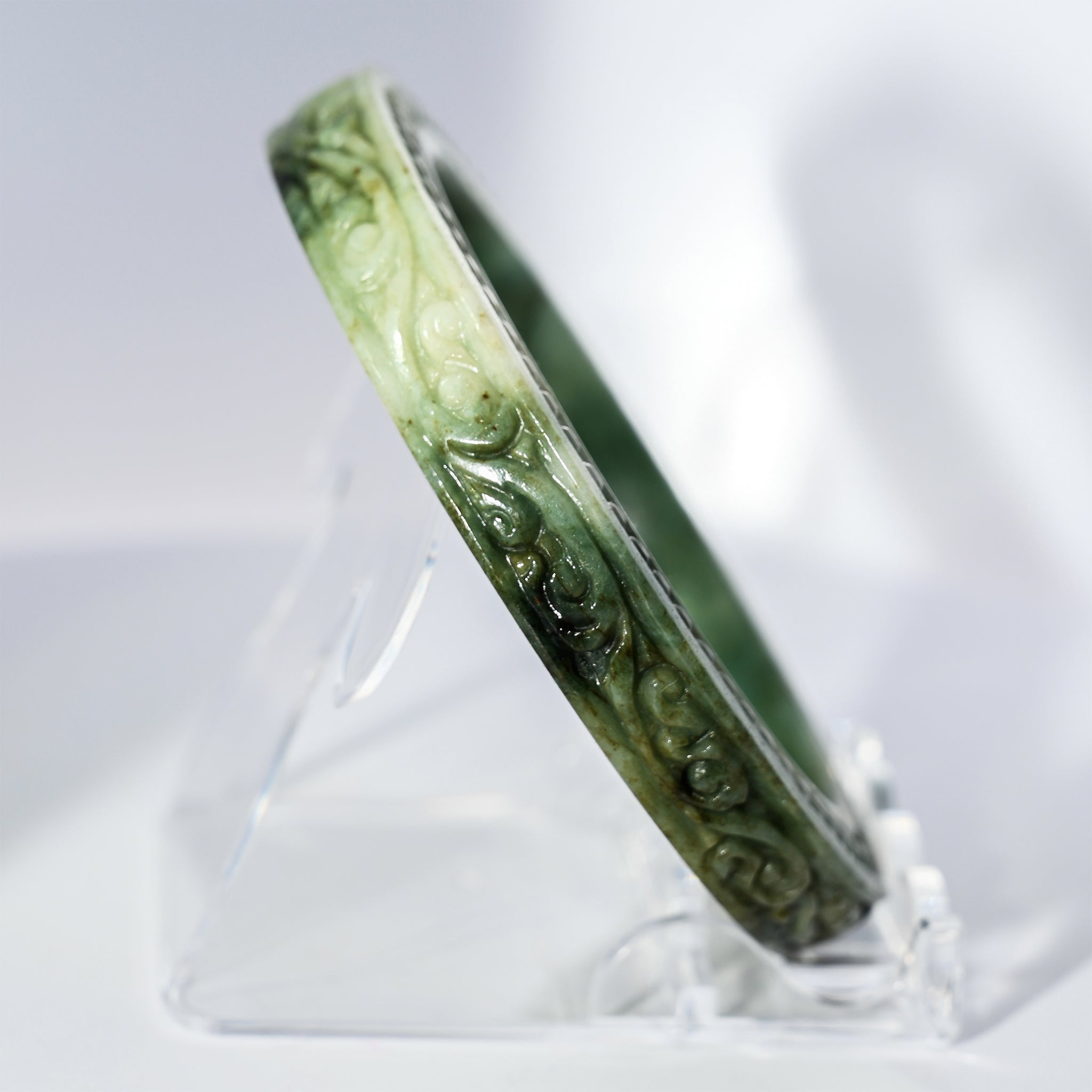 S57 Imperial Vine Carved Block Jade Bangle